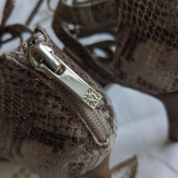 Anne Klein Womens Sz 7 Akornella SnakeSkin Leather Gladiator OpenToe LaceUp Heel - Picture 7 of 9